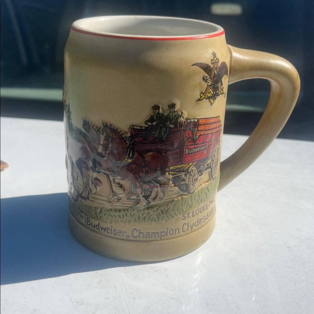 Vintage 1980's Budweiser Champion Clydesdales Holiday Ceramarte Mug Beer Stein